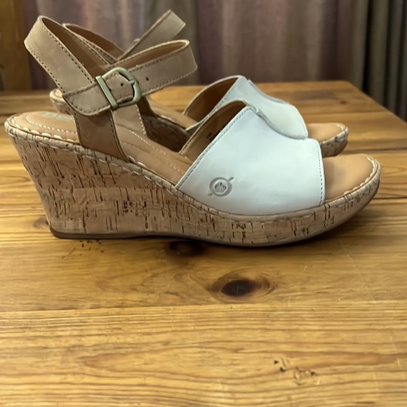 Born Cream and Tan Wedge Sandals - Picture 2 of 4